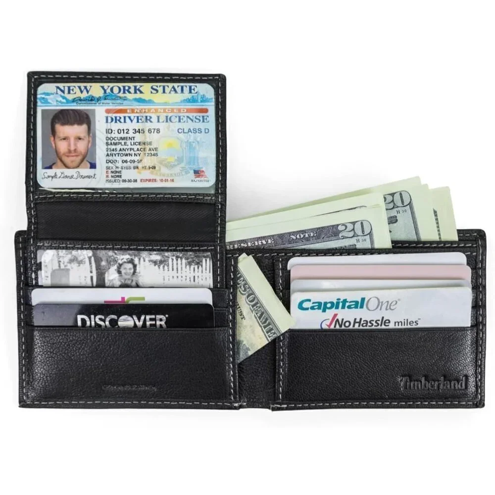 🆕Men Black Leather Passcase Security RFID Wallet, Black, One Size
